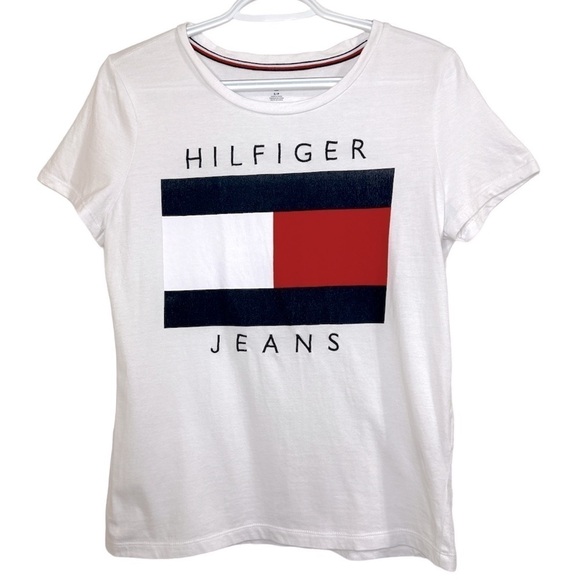 Tommy Hilfiger Jeans Logo T Shirt S White Red Blue Classic Vintage Streetwear - Picture 1 of 6